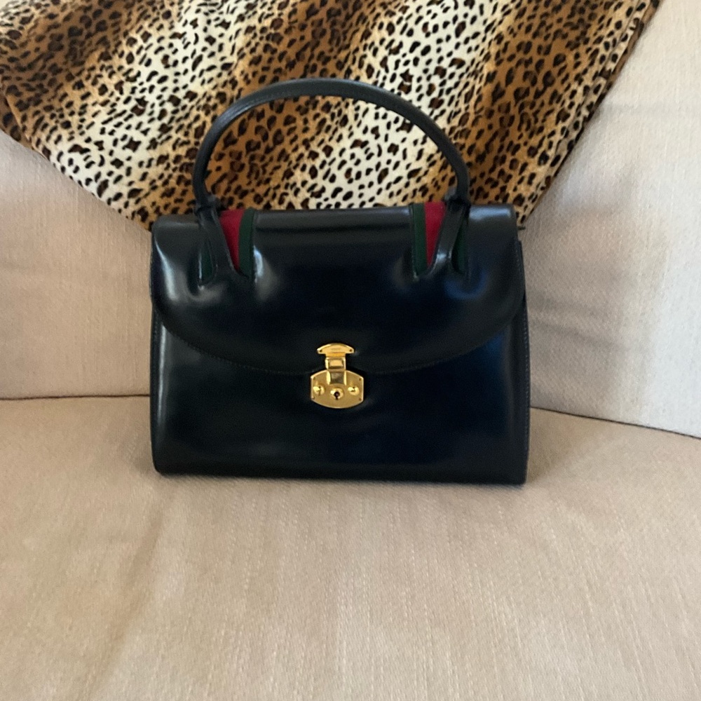Vintage Gucci Lady Lock Top Handle bag with inset stripe